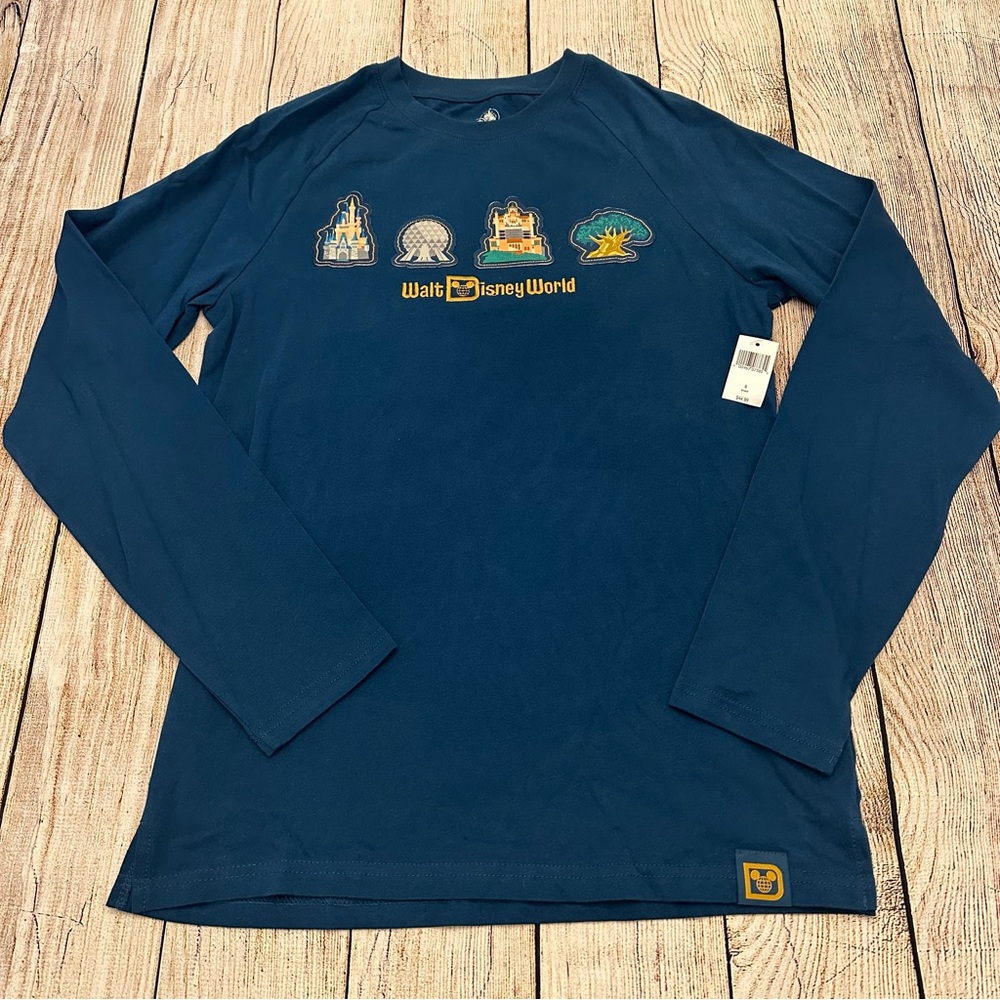 Walt Disney World Parks Long Sleeved T-shirt Small Embroidered Deep Teal 4 Parks